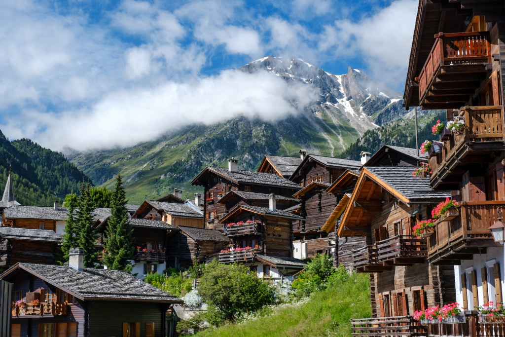 wooden chalets on a mountain