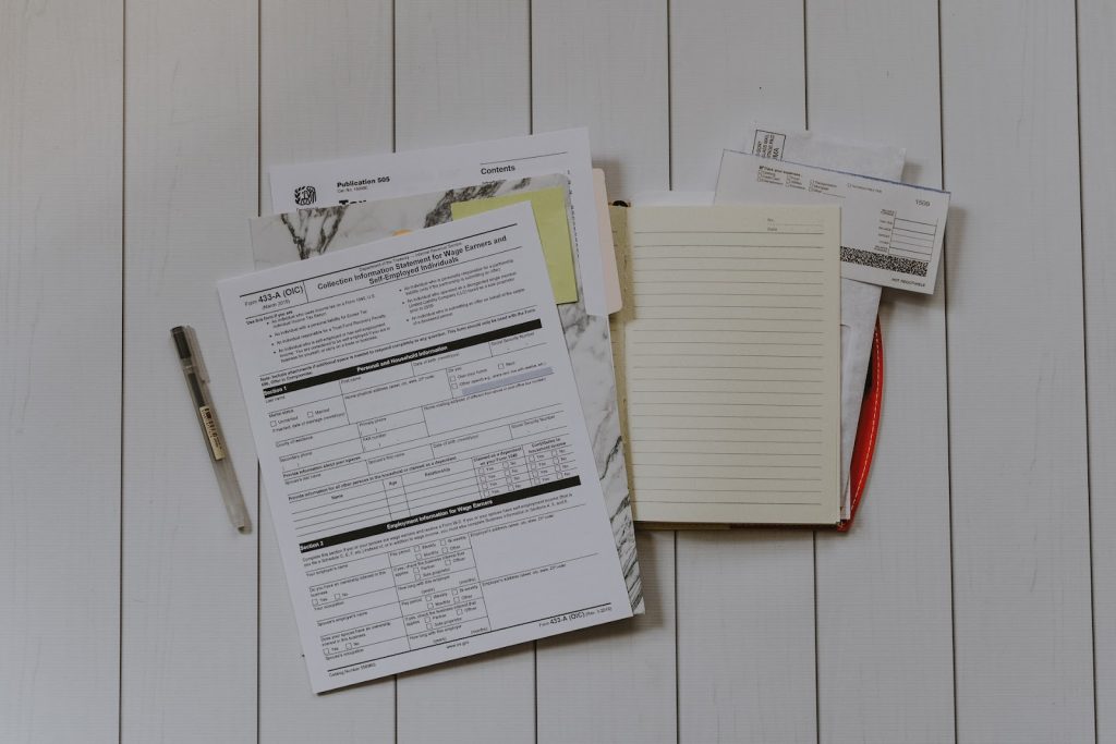 tax forms on a white desk