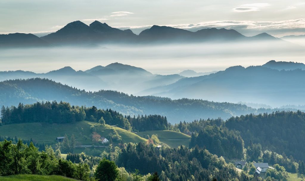 misty mountains and forests