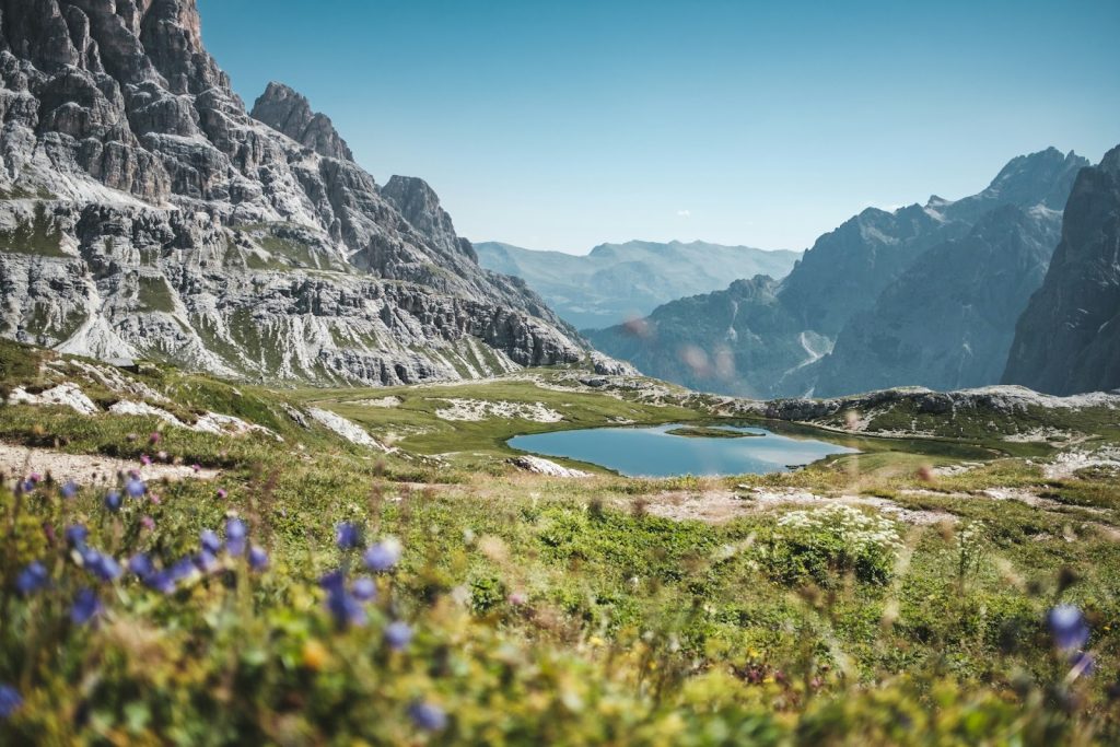 a lake surrounded by mountains