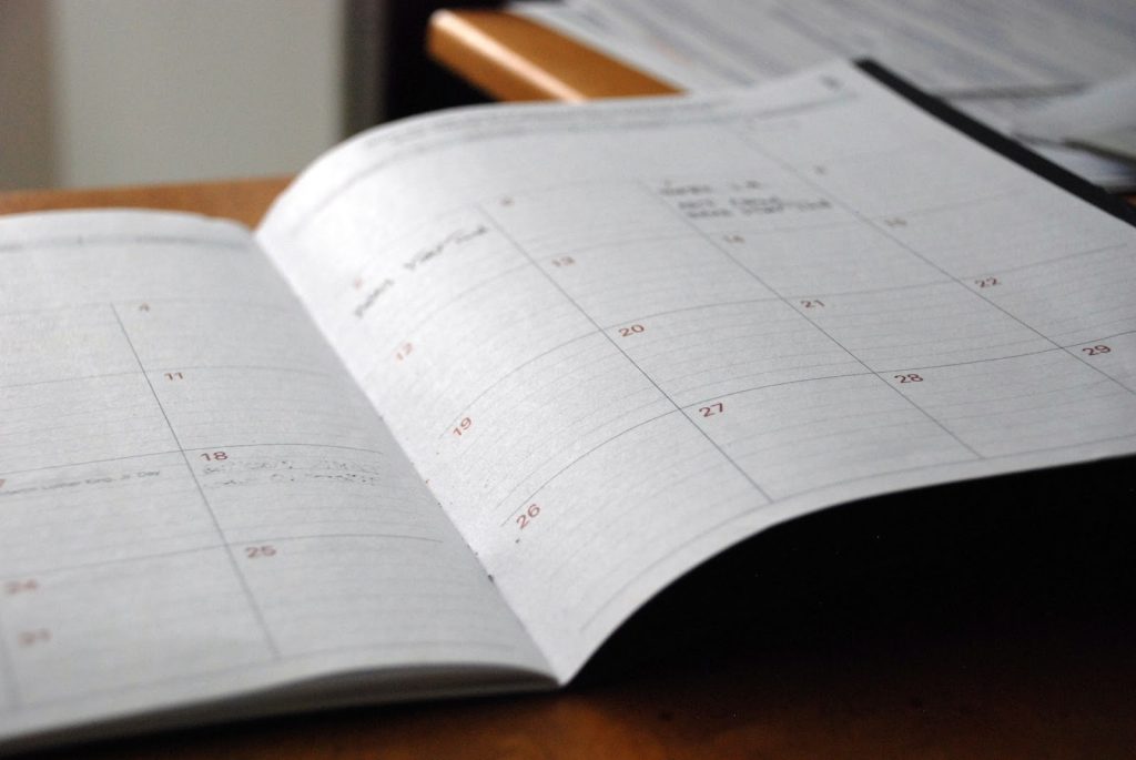  a calendar on a desk