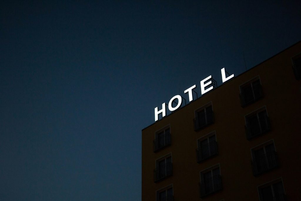 a shiny hotel sign