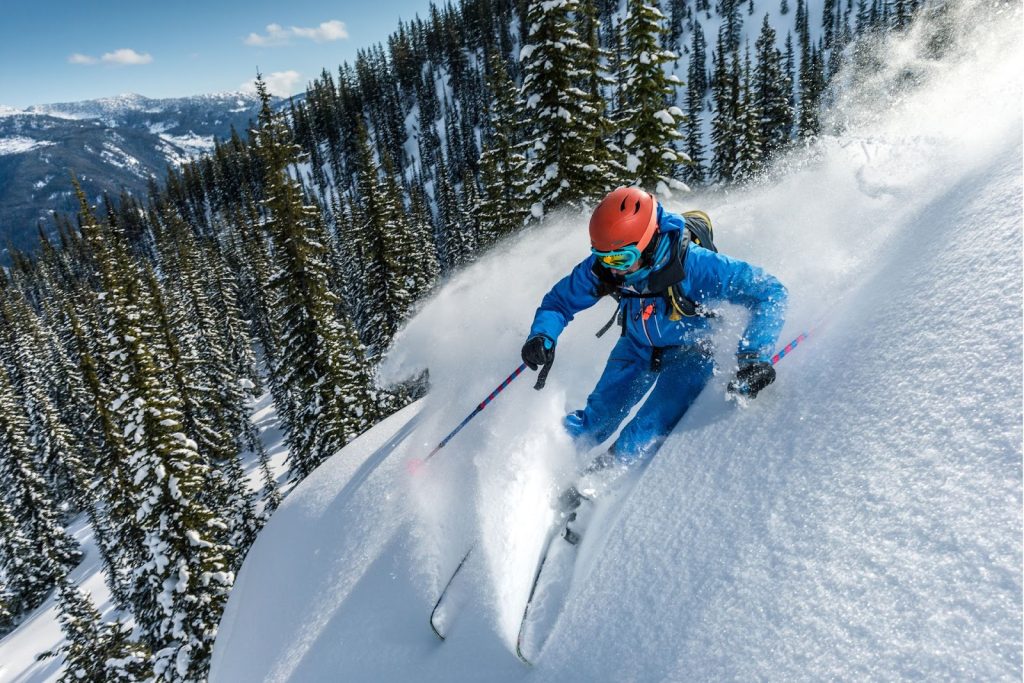 a freeride skier in snow