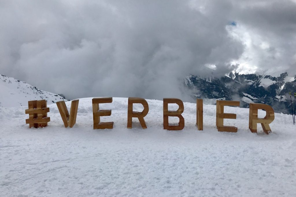 a verbier sign on snow